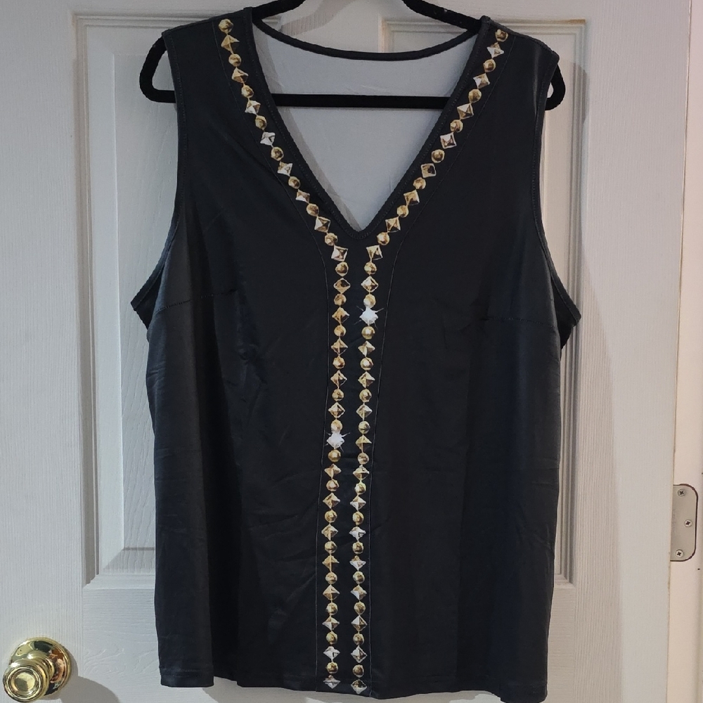 Embellished Black Sleeveless Top